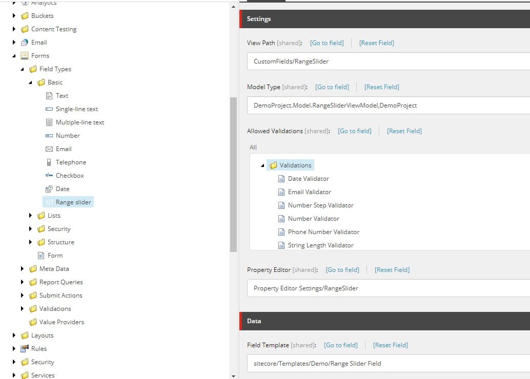 range slider sitecore forms