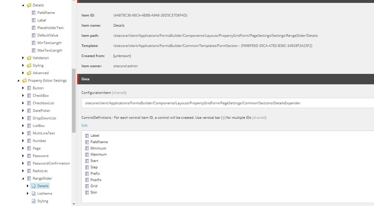 form properties details sitecore