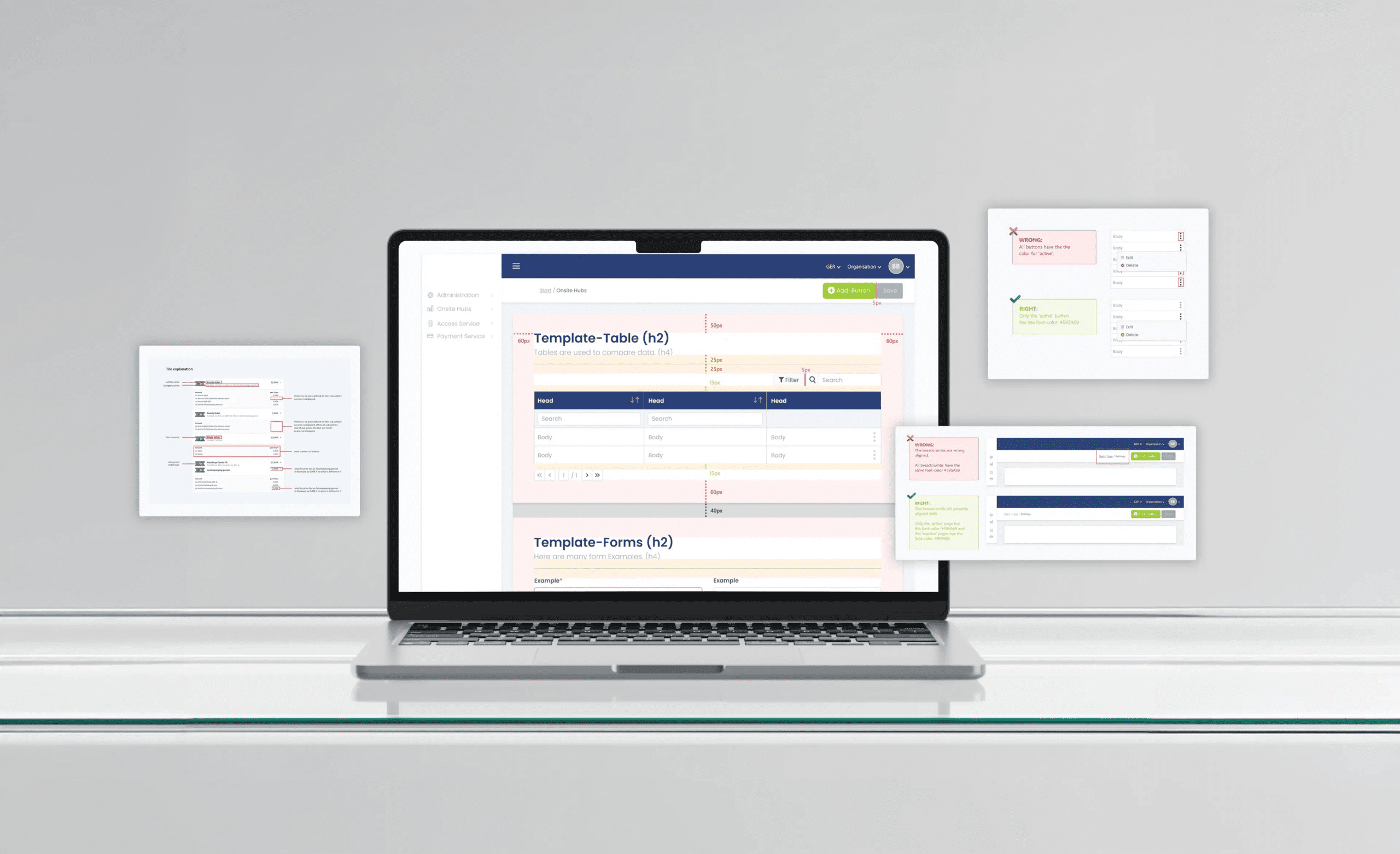 A silver laptop displaying the ticketing portal's UI layout